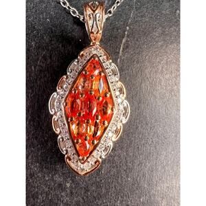 Padparadscha Sapphire Pendant | Sterling Silver Two-Tone | Gems by Valitutti